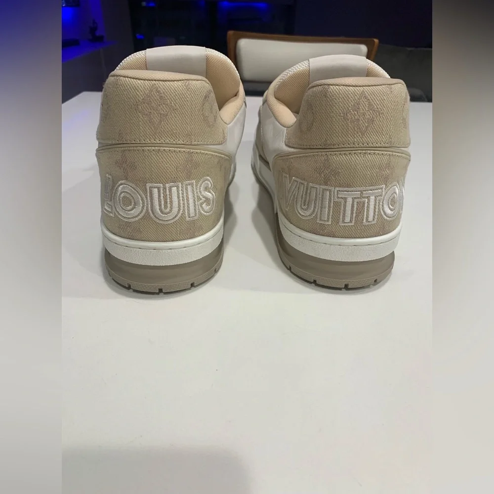 Louis Vuitton lv trainer tan monogram sneakers sz 11 LV us 12 strap - Picture 6 of 11